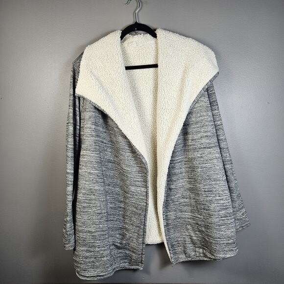 GAP Sherpa-Lined Space Dye Cardigan Sweater Jacket Coat Gray Large Cozy Comfy - Picture 1 of 8